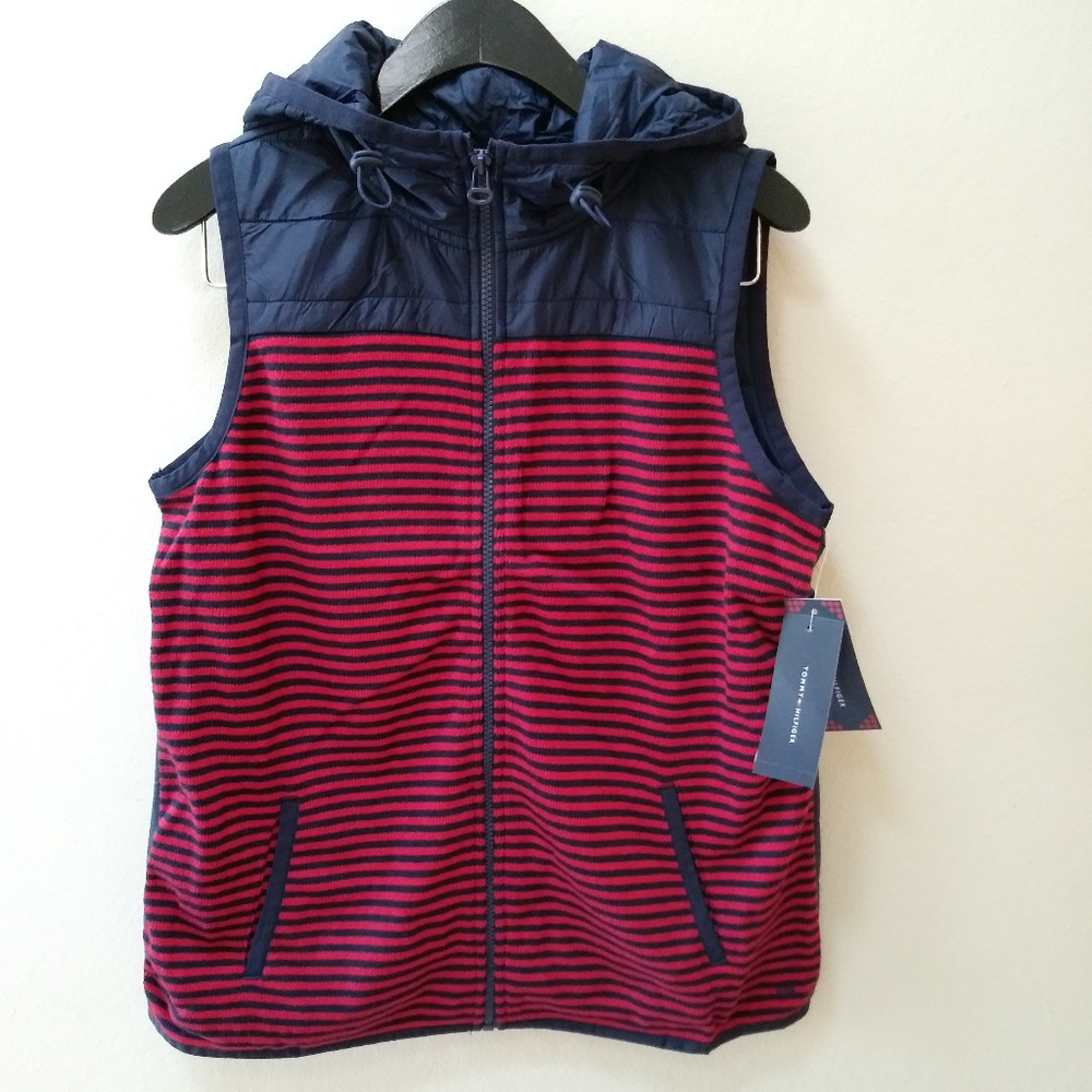 Tommy Hilfiger Womens Hooded Striped Packable Vest